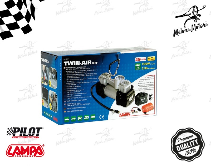 Mini Compressore Doppio Cilindro 12V 85L 100Psi Trasmissione Diretta per  Auto Moto Camper con Torcia + Kit Ripara Gomme