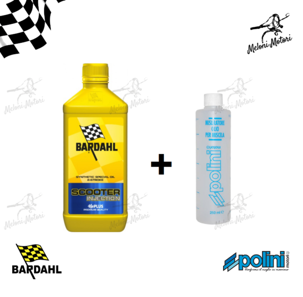 kit 1 litro olio miscela bardahl scooter injection 2t + misurino miscela polini con tappo